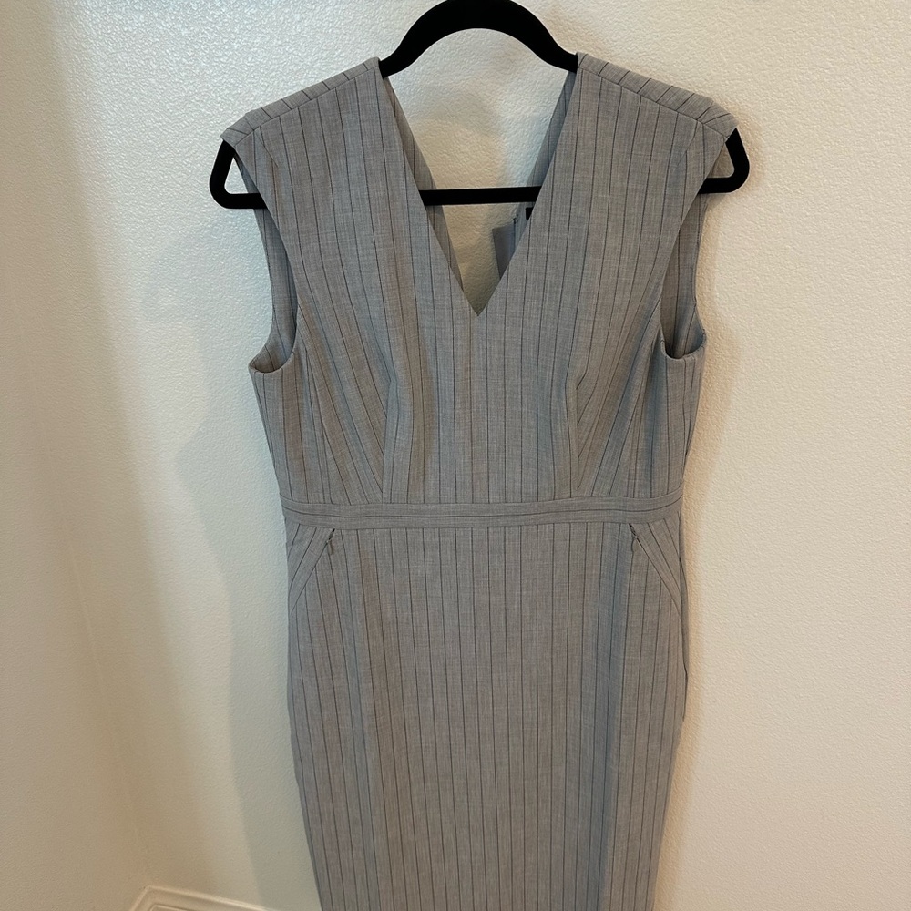 Ann Taylor Gray Pinstripe Midi Dress